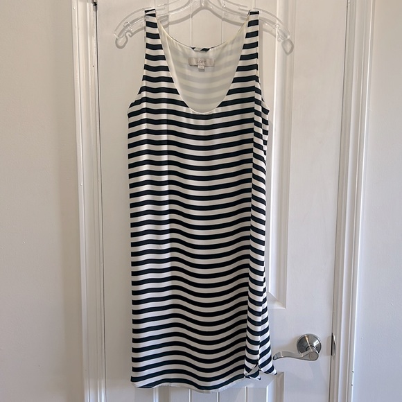 LOFT Navy blue and white striped sleeveless scoop neck dress in size medium - Picture 2 of 11